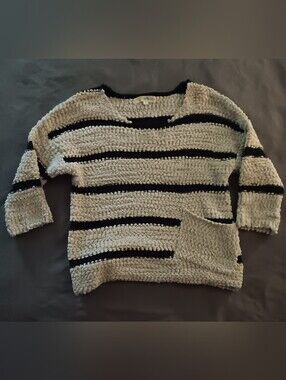 Rewind Cream and Black Striped Popcorn Knit Sweater